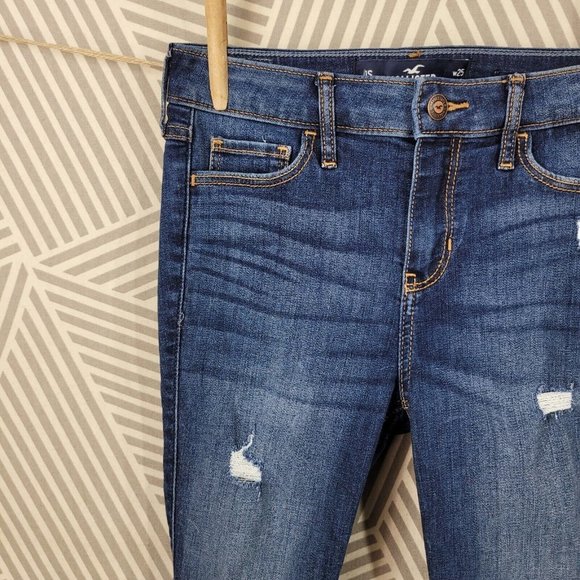 Hollister Womens Juniors Mid Rise Super Skinny Jeans Size 1S W25 L28 Distressed - Picture 2 of 6